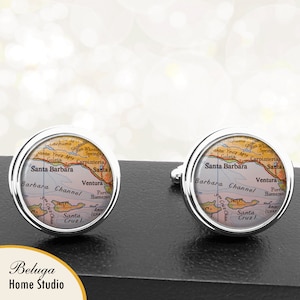 Kaart van manchetknopen Santa Barbara CA Ventura CA handgemaakte Cuff Links VS stadstaat Maps Californië Groomsmen bruiloft partij vaders vaders mannen