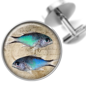 Pair of Blue Fish Cufflinks Cuff Links for Guys Fisherman Fathers Dads Men