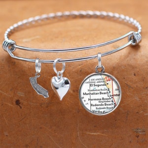 Kalifornien Karte Armband / Manhattan Beach CA / Bettelarmband / Vintage Karte Schmuck / Brautjungfer Geburtstag Abschluss Geschenke für sie