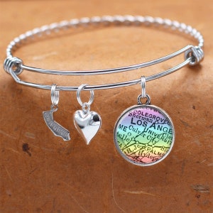 Bracelet carte Californie / Culver City CA / Charm Bracelet irisé / carte bijoux / cadeau de demoiselle d’honneur / anniversaire mariages de l’obtention du diplôme