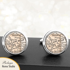 Kaart van manchetknopen Ann Arbor Michigan handgemaakte Cuff Links stadstaat Maps MI Groomsmen bruiloft partij vaders vaders mannen