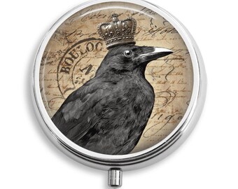 Pill Box Pill Case Crown Crow Sepia Pill Holder Pill Container Trinket Box PillBox Vitamin Holder Medicine Box Mint Tin Gifts For Her