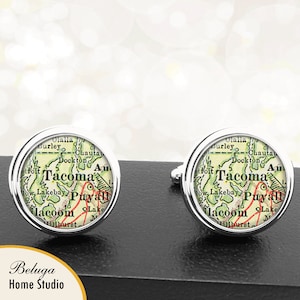 Landkarte von Cufflinks Tacoma WA Manschettenknöpfe Bundesstaat Washington für Groomsmen Hochzeit Partei Väter Väter Männer