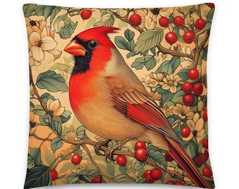 William Morris Kissen Kardinal, roter Vogel, Dekokissen, Sofa oder Stuhlakzent, Einweihungsgeschenk, Wohnkultur, Tiere