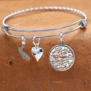 California Map Bracelet / Los Angeles CA / Bracelet de charme / Bijoux de carte vintage / Cadeaux de remise de diplôme d’anniversaire de demoiselle d’honneur pour elle
