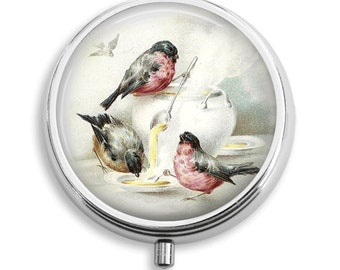 ピルボックス ピルケース 鳥とスープポット ピルホルダー ピルコンテナ 小物入れ ビタミンホルダー 薬箱