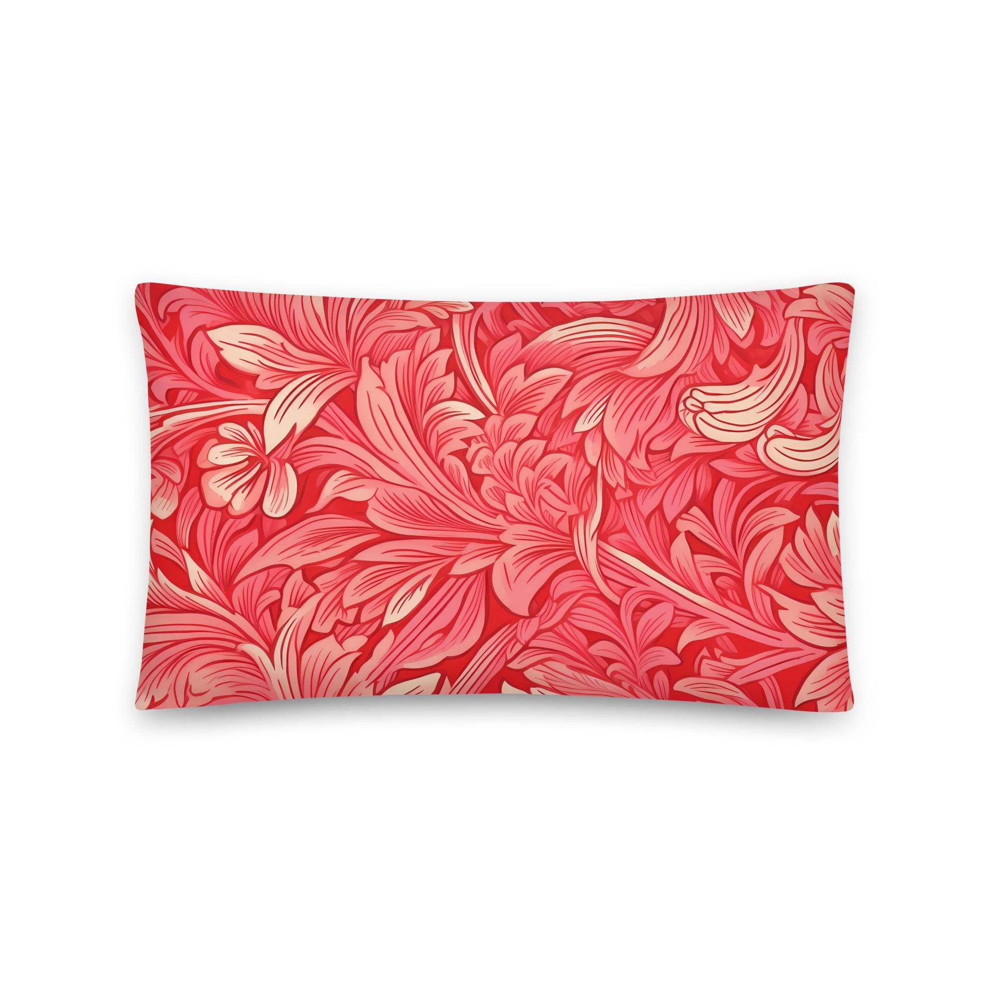 ウィリアムモリス ピロー ヴィンテージ ホットピンク 渦巻き模様