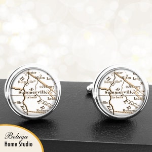 Manchetknopen Summerville South Carolina handgemaakte Cuff Links stadstaat kaarten SC Groomsmen bruiloft partij vaders vaders mannen