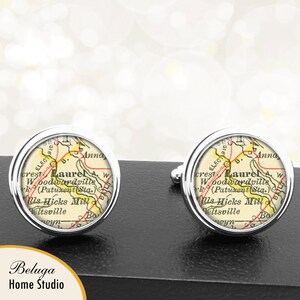 Manchetknopen Laurel Maryland handgemaakte Cuff Links stadstaat kaarten MD Groomsmen bruiloft partij vaders vaders mannen
