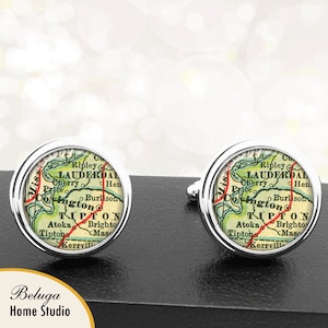 Manchetknopen Covington TN handgemaakte kaart Cuff Links stad antieke kaarten Tennessee Groomsmen huwelijksgeschenken partij vaders vaders mannen voor mannen