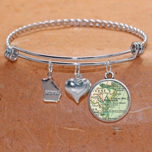 Brunswick Géorgie carte Charm Bracelet état de GA bracelet manchette Bracelet carte Vintage bijoux en acier inoxydable Bracelet cadeaux pour elle