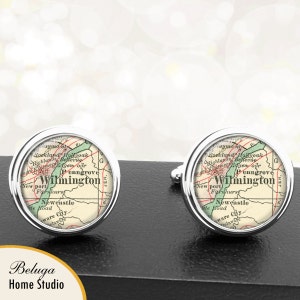 Manchetknopen Wilmington Delaware handgemaakte Cuff Links stadstaat kaarten DE Groomsmen bruiloft partij vaders vaders mannen