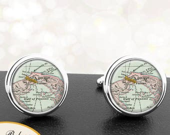 Map Cufflinks Panama Central America Cuff Links for Groomsmen Groom Fiance Anniversary Weddings Fathers Dads Men