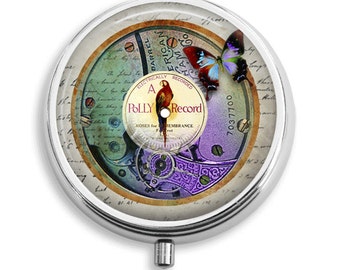 Pill Box Pill Case Steampunk Polly Parrot Pill Holder Pill Container Trinket Box PillBox Vitamin Holder Medicine Box Mint Tin Gift For Her