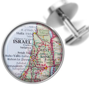 Kaart van manchetknopen Israël Westelijke Jordaanoever Maps Handgemaakte manchetknopen Groomsmen bruiloft partij vaders vaders mannen
