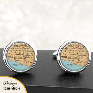 Kaart Manchetknopen Acapulco Mexico handgemaakte Cuff Links Mexicaanse stad kaarten Groomsmen bruiloften vaders vaders
