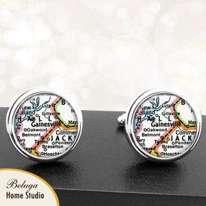 Georgia Map Cufflinks / Gainesville GA / Cuff Links / Map Gifts for Groomsmen Groom Fiance Anniversary Weddings Fathers Dads Men Graduation