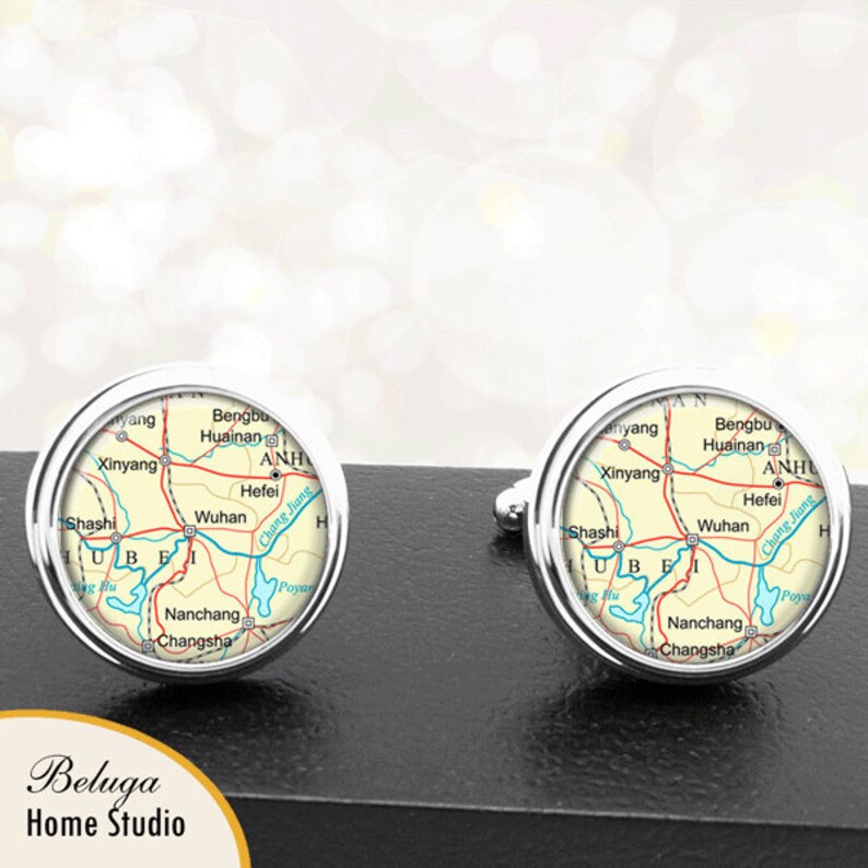Map Cufflinks Wuhan China Cuff Links for Groomsmen Groom Fiance Anniversary Wedding Party Fathers Dads Men