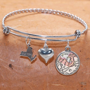 Map Bracelet Elmhurst & Corona Queens Burough State of NY Bangle Cuff Bracelet Vintage Map Jewelry Stainless Steel Bracelet