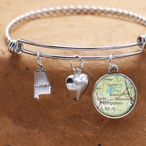 Auburn (Alabama) kaart Charm armband staat AL Bangle Manchet armband Vintage kaart sieraden RVS armband giften voor haar