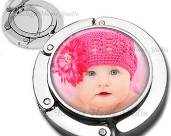 Personalized Baby Photograph Purse Hook Bag Hanger Lipstick Compact Mirror