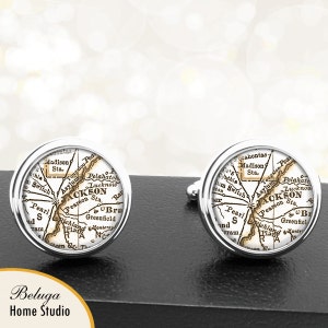 Cufflink Jackson MS handgemaakte Cuff Links stadstaat kaarten Mississippi Groomsmen bruiloft partij vaders vaders mannen
