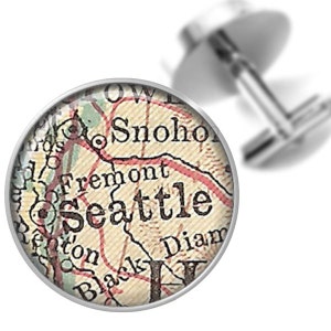 vintage Cartes Boutons de manchette Seattle Washington Boutons de manchette pour les garçons d’honneur Fête de mariage Pères Papas Hommes