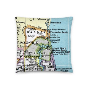 Jacksonville Florida Map Pillow / Throw Pillow / FL State City Maps Home Decor / Custom Pillows / Housewarming New Home Wedding Gifts