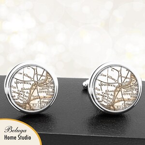 Kaart van manchetknopen Louisville KY handgemaakte Cuff Links VS stadstaat Maps Kentucky Groomsmen bruiloft partij vaders vaders mannen