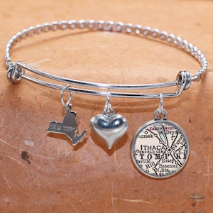 Map Bracelet Ithaca State of NY Bangle Cuff Bracelet Vintage Map Jewelry Stainless Steel Bracelet