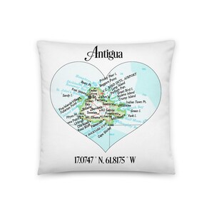 Antigua Map Pillow / Island West Indies Throw Pillow / Personalized Home Decor / Custom Map Pillows / Housewarming / Wedding /Anniversary