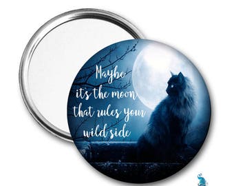 Cat and Moon - Typography Moon Rules Your Wild Side Pocket Mirror - 2 Sizes Available - Choose 2.25 inch or 3.5 inch
