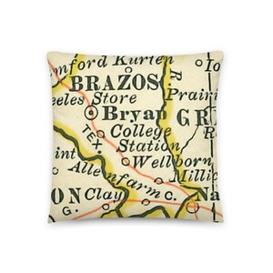 May include: A vintage map of the Brazos River area in Texas, showing the towns of Bryan, College Station, Wellborn, and Millican. The map is printed in black and brown ink on a cream-colored background.