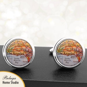 Kaart van manchetknopen Los Angeles Glendale Oxnard Santa Monica CA handgemaakte Cuff Links VS stadstaat Maps Californië