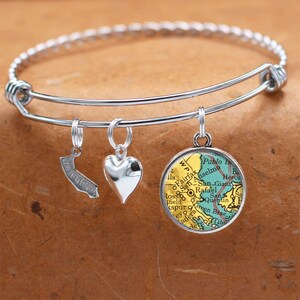 California Map Bracelet / Rafael San Anselm CA / Charm Bracelet / Vintage Map Jewelry / Bridesmaid Birthday Graduation Gifts For Her