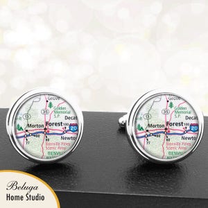 Cufflink bos en Morton MS handgemaakte Cuff Links stadstaat kaarten Mississippi Groomsmen bruiloft partij vaders vaders mannen