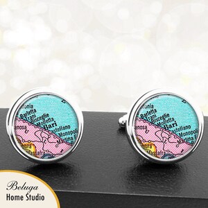 Kaart Manchetknopen Bari Italië handgemaakte Cuff Links Italiaanse stad Vintage kaarten Europa Groomsmen bruiloften vaders vaders