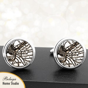 Kaart van manchetknopen Camden NJ handgemaakte Cuff Links VS stadstaat kaarten New Jersey Groomsmen bruiloft partij vaders vaders mannen