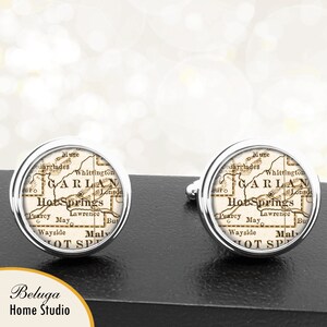 Kaart van manchetknopen warmwaterbronnen AR handgemaakte Cuff Links stadstaat Maps Arkansas Groomsmen bruiloft partij vaders vaders mannen