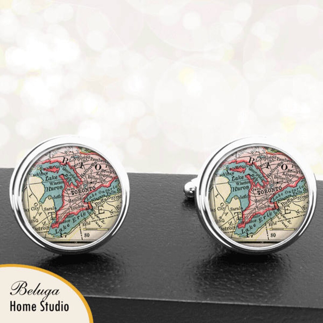 Map Cufflinks Toronto Lake Erie Lake Huron Lake Ontario Canada Handmade