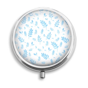 Pill Box, Simple Blue Leaf Pattern, Pill Holder Pill Container Trinket Box PillBox Vitamin Holder Medicine Box Mint Tin, Gifts For Her