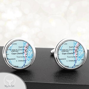 Virginia Map Cufflinks / Cape Charles VA Cuff Links / Custom State City Towns Map Gifts / Wedding Fathers Dads Men / Money / Tie Clips