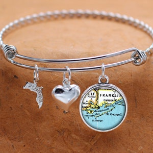 St George Island FL / Florida Map Charm Bracelet / Personalized Custom Vintage Map Jewelry / Stainless Steel Bracelet / Gifts For Her