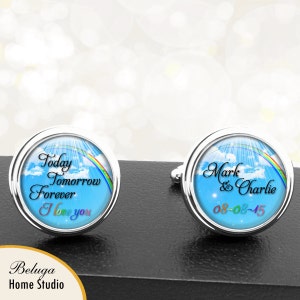 Arco iris en el cielo gemelos personalizados hechos a mano gemelos para boda eventos especiales