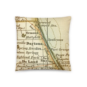 Florida Map Pillow / Daytona FL Throw Pillow / State City Maps Home Decor / Custom Map Pillows / Housewarming New Home Wedding Gifts Travel
