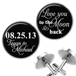 Personalized Cufflinks Typography Love You To The Moon and Back Handmade Cuff Links for Grooms Wedding Party