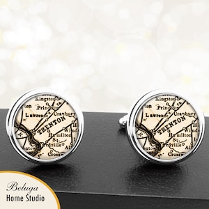 Kaart van manchetknopen Trenton NJ handgemaakte Cuff Links VS stadstaat kaarten New Jersey Groomsmen bruiloft partij vaders vaders mannen