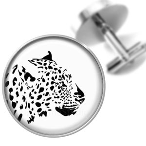 Leopard Cufflinks Animal Cuff Links Black White for Groomsmen Wedding Party Fathers Dads Men