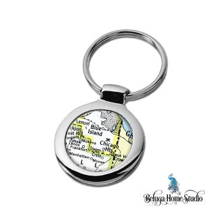 Illinois Karte Keychain Blau Insel Chicago Heights IL Schlüsselanhänger Fob