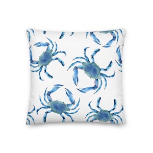 Custom Pillows / Blue Crabs / Decorative Pillow / Home Decor / Throw Pillow / Sofa Art / Nautical Coastal Beach Style / Ocean Sea Animals